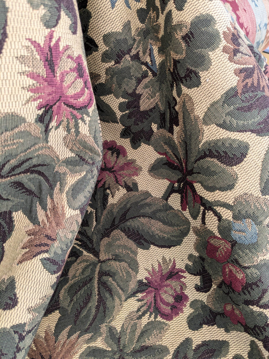 Scalamandre Sentier Greens & Browns on Beige Forest Foliage Oak Pineapple Daisy Tapestry from France Cotton Heavy MSRP USD352/y