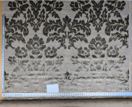 Scalamandre Varala Taupe Brown Gray Cut Velvet Silky Rose Garland Medallion Romantism Heavy Duty MSRP USD 280/y