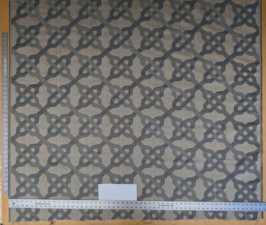 Scalamandre Alexander Carbon Beige Blue Diamond Woven Cotton Linen Blend Knots Lattice from Belle Jardin MSRP USD 428/y