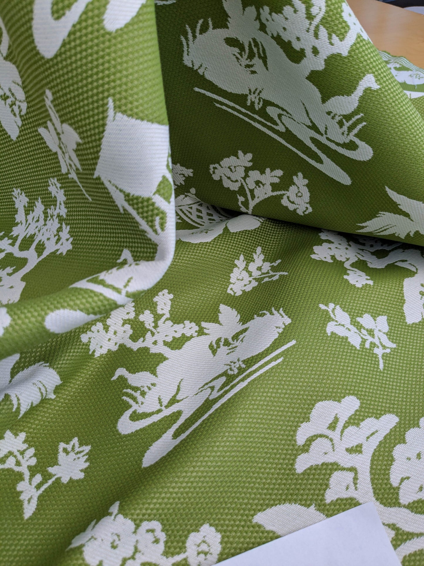 Scalamandre Romantic Outdoor Lily Pond Grass Green White Chinoiserie Landscape Mountain Jacquard Reversible MSRP USD 222/y