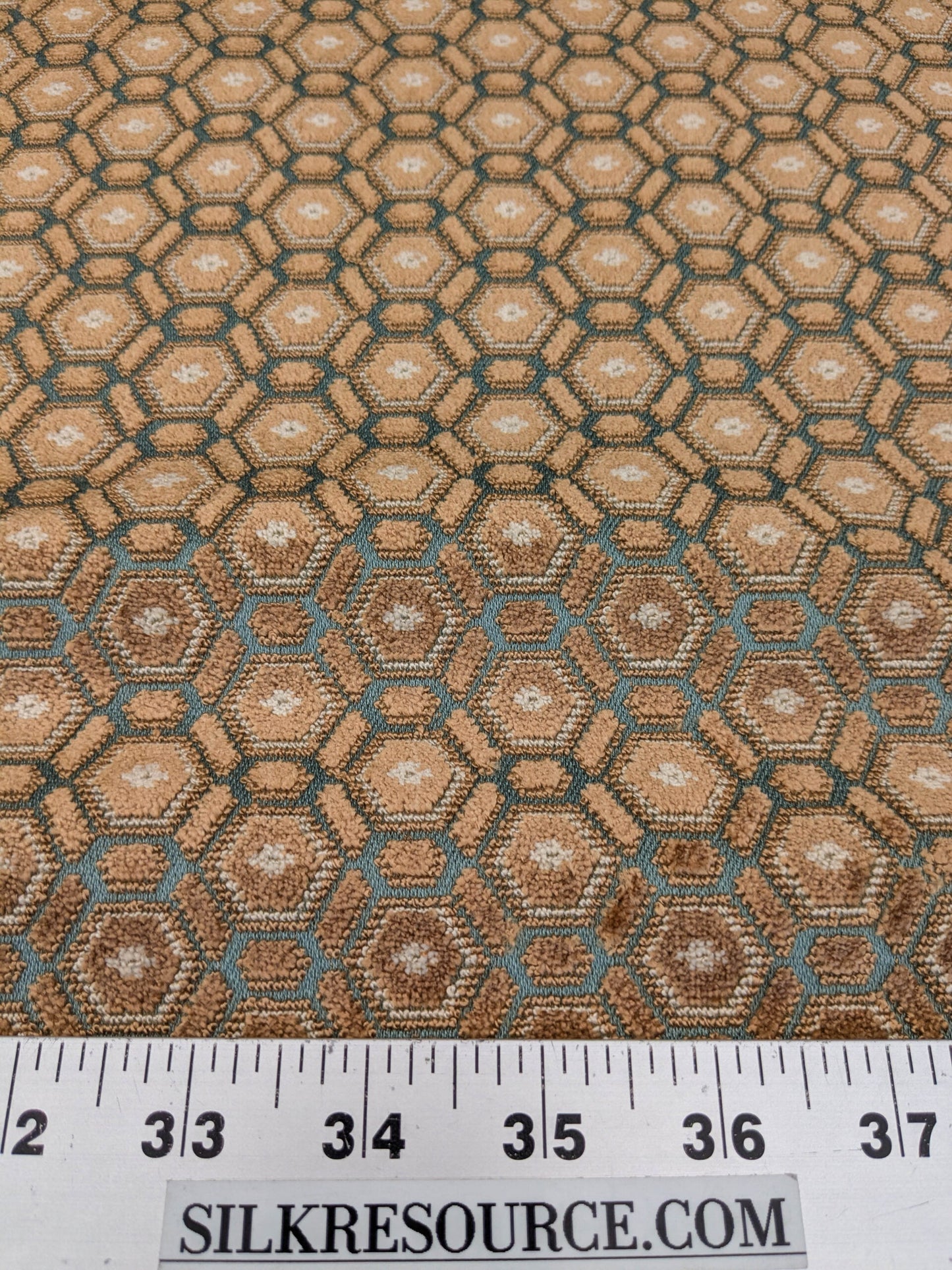 Scalamandre Old World Weavers Manet Sable Blue Brown Velvet Viscose Small Scales Geometric MSRP USD570/y