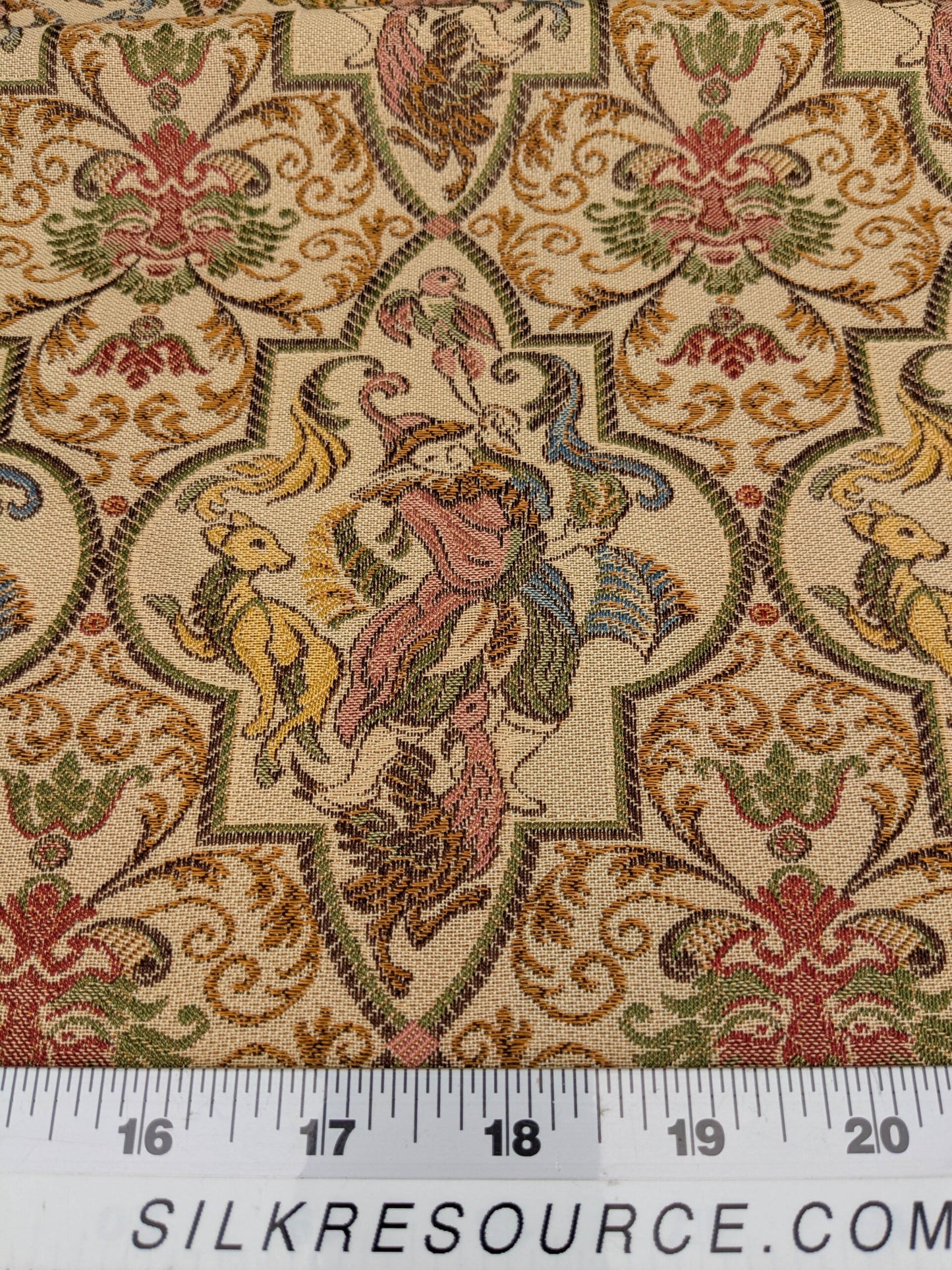 Scalamandre Medieval Man Multi Beige Red Medallion Scenic Figurative Renaissance Fair Lion MSRP USD416/y