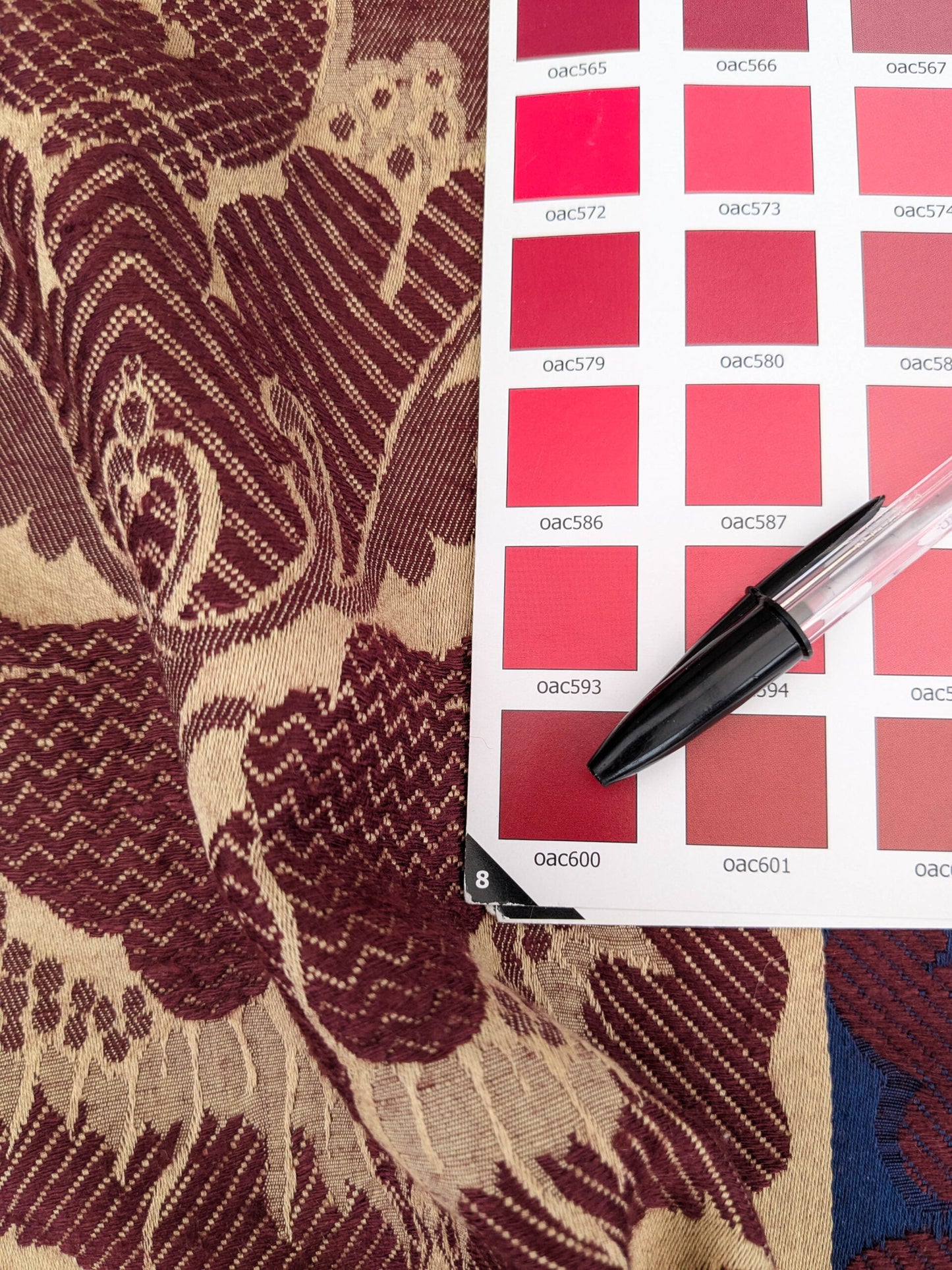 Scalamandre Renwick Gallery Wine Beige & Blue Stripe Smithsonian American Art Museum Damask Renaissance Cotton MSRP USD 444/y