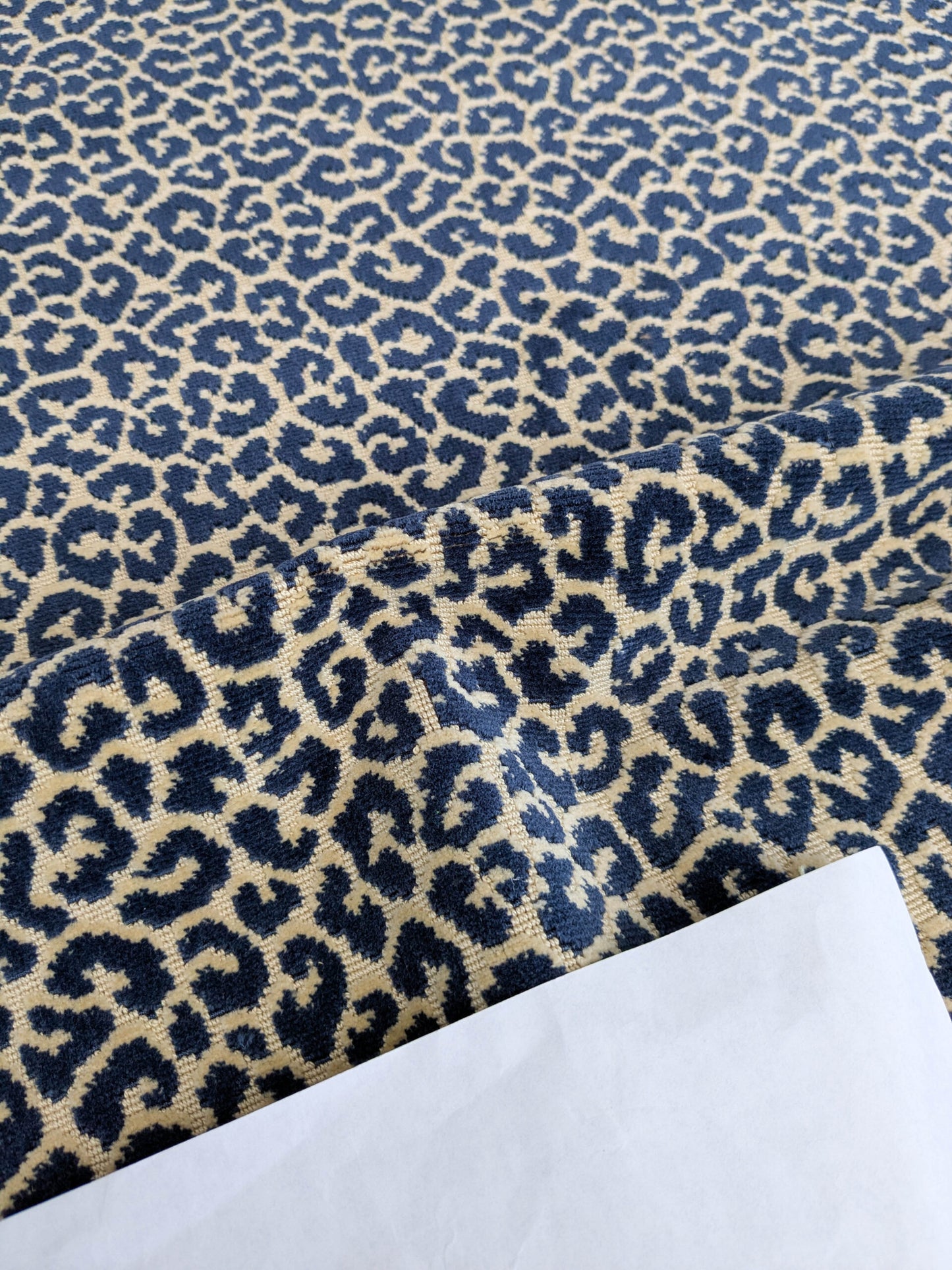1.4Y Scalamandre Panthera Velvet Indigo Blue Beige Panther Leopard Skin Cotton MSRP USD 395/Y