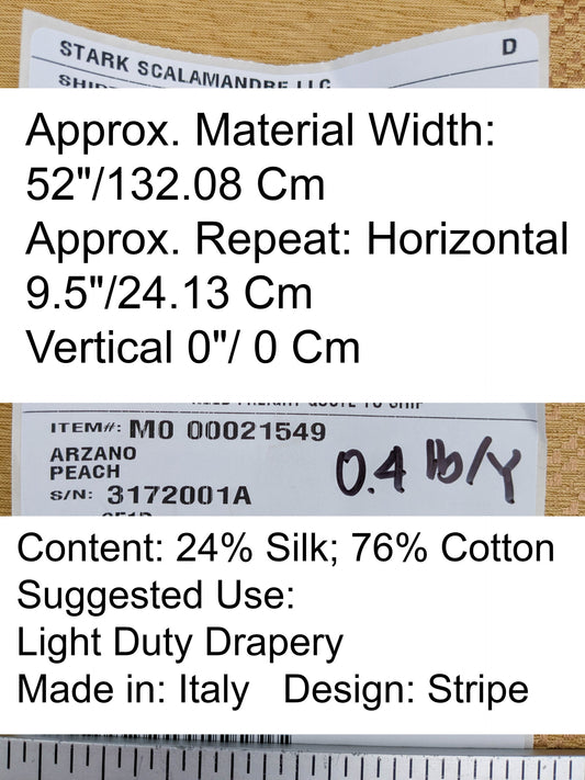Scalamandre Arzano Peach Brown Silk Cotton Wide Stripe MSRP USD 332/y
