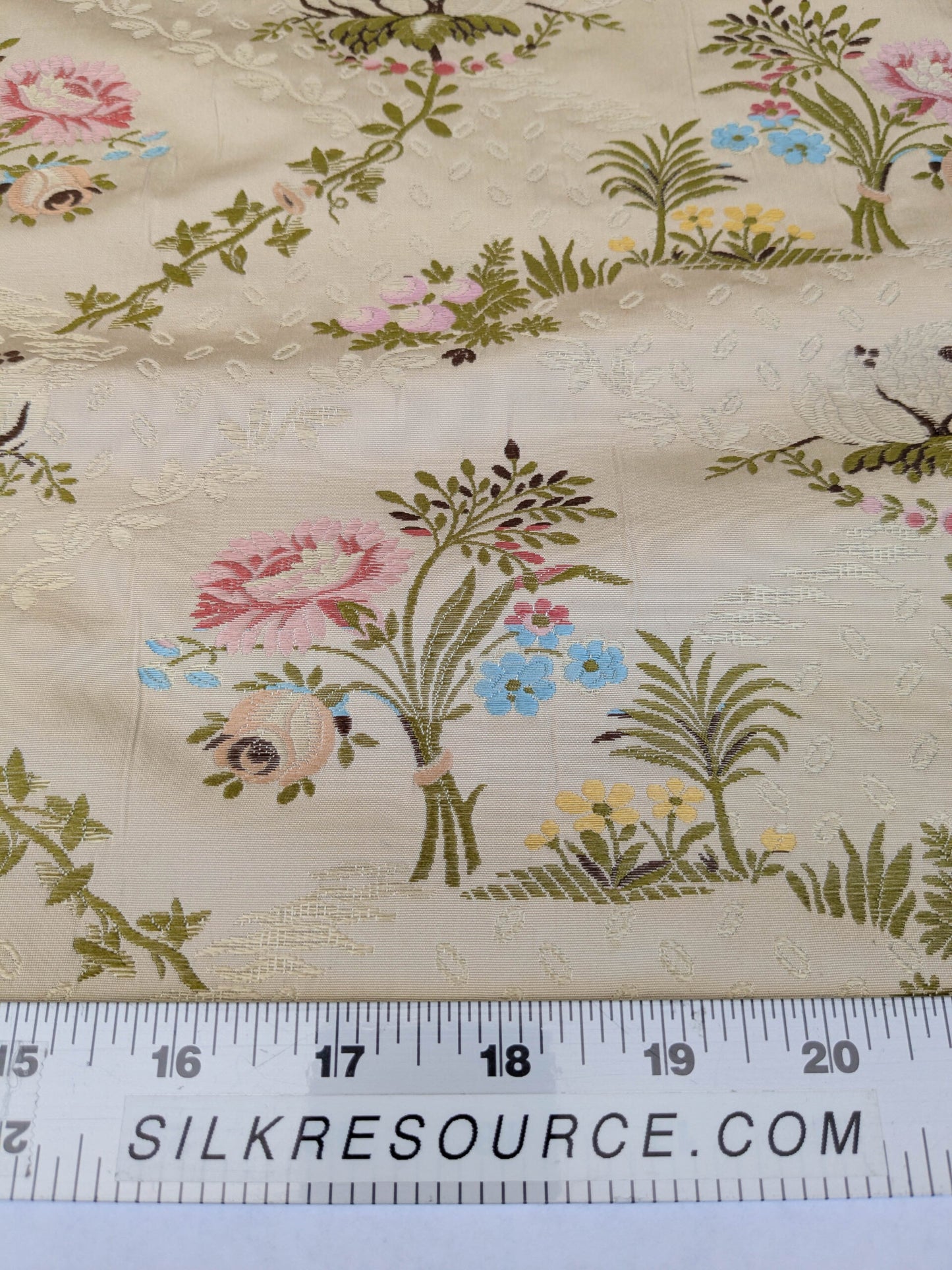 Scalamandre Lelievre Lampas Poussin Beige Green Pink Silk Floral Weave MSRP USD 1472/y