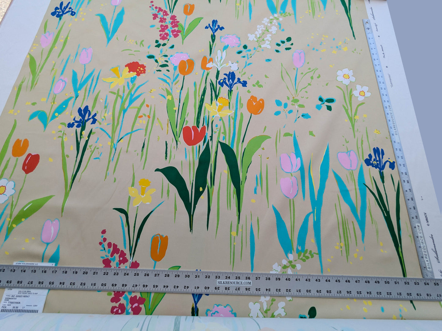 By yard Scalamandre Guermantes Sand Beige Modern Tulip Daffodil Blossom Wild Flower Cotton Satin Fine Art Print Heavy Duty