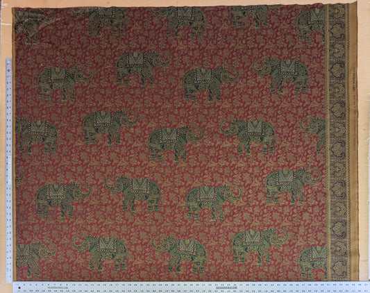 Scalamandre Elephanta With Border Garnet Red Brown Green Cotton Print Elephant Animals MSRP USD 276/y