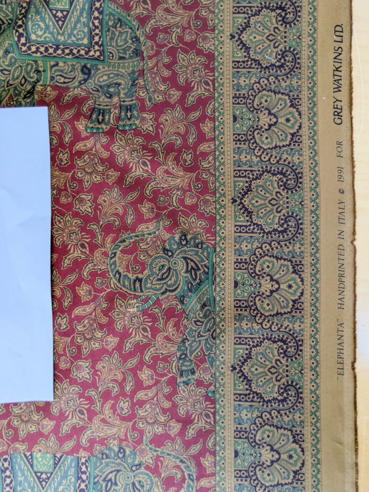 Scalamandre Elephanta With Border Garnet Red Brown Green Cotton Print Elephant Animals MSRP USD 276/y