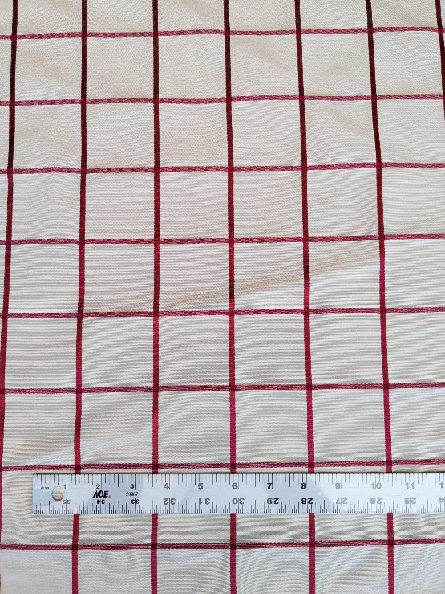 Scalamandre Louis Check Red on Creme Cream Beige Cotton Viscose Cotton Windowpane Plaid Check MSRP USD 176/y