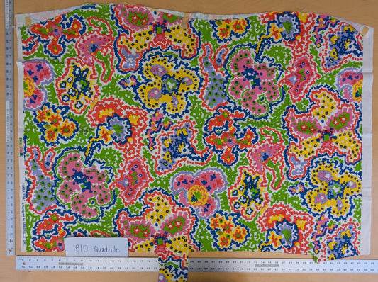 China Sea Quadrille Fabric 0.9Yard Plus 32x15" Saratoga Colorful Hand Print Hand Printed MSRP USD 300/Yard