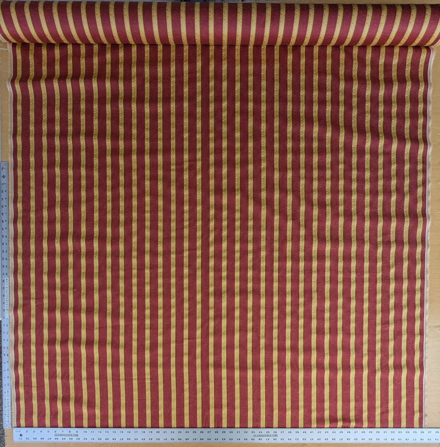 Scalamandre Vistorta Floral Stripe Carmine Chartreuse Red Gold Floral Linen Rayon MSRP USD 148/y