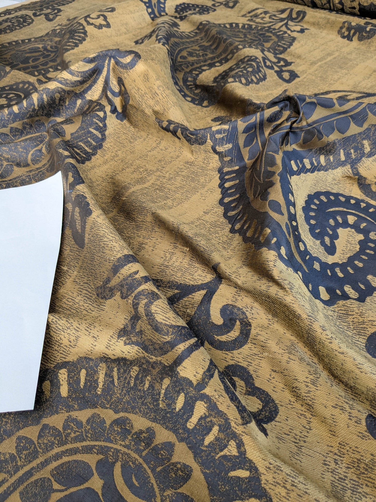 Koplavitch 100% Silk Damask Giant Paisley "nocturne" Indigo Deep Blue Gold Copper MSRP USD 340/y