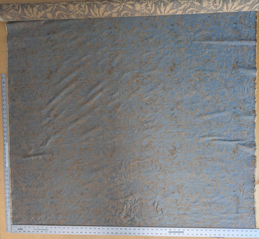 by yard 100% Silk Jacquard Palm Japanese Maple Leaf Foliage Magic "Pool" Blue Brown