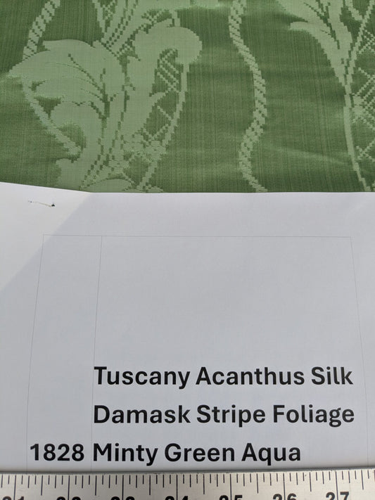 By yard Tuscany Acanthus Silk Damask Stripe Foliage Minty Green Aqua MSRP USD 356/yard