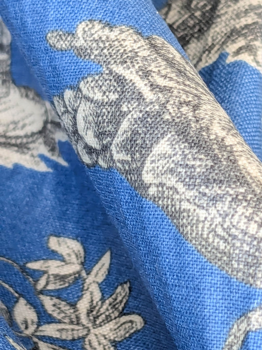 Honeymoon Dove Lovebird in Garden historical Toile Print Cotton - Blue - By The yard