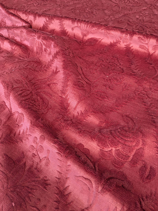 By yard Walled Garden Linen Velvet Gauffrage Rose Peony Lily Tulip Renaissance Embossed Velvet Indian Red MSRP USD 898/Y
