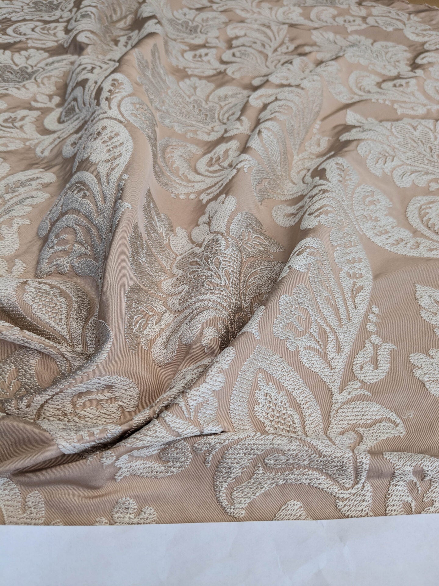 Lovelace Embroidery on Silk Faille Renaissance Damask Naked Peach Pink MSRP USD 413