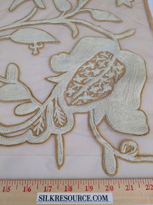 Scalamandre Sikandra Crewel Sheer Ivory Multi Wool Hand Crewel Old World Weavers MSRP USD 770/Y width 39 inches (Narrow)