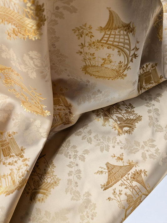 by yard Scalamandre Tassinari & Chatel Pillement Creme Gold Cream Chinoiserie Scenic Figurative MSRP USD 1080/y