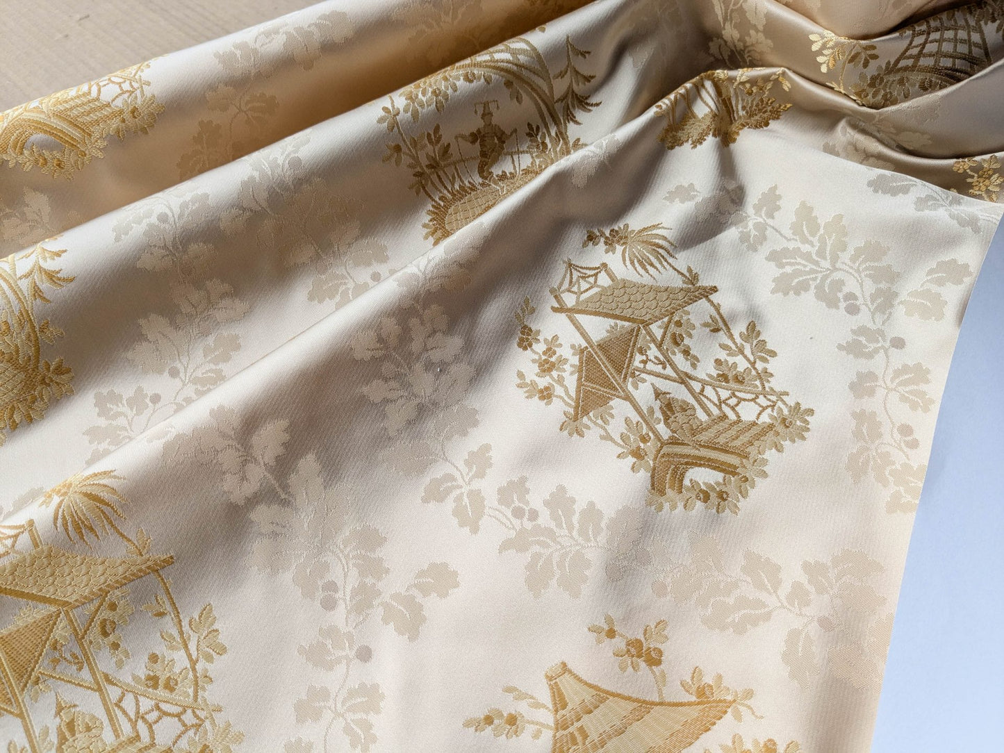 by yard Scalamandre Tassinari & Chatel Pillement Creme Gold Cream Chinoiserie Scenic Figurative MSRP USD 1080/y