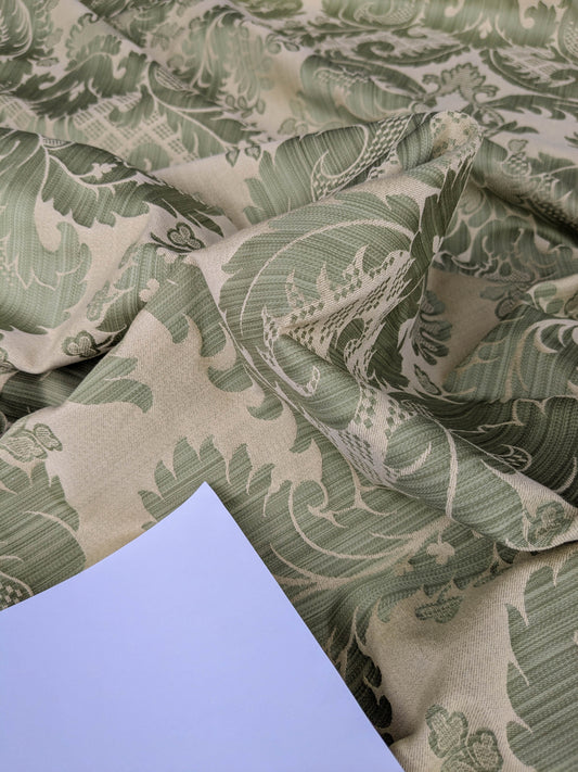 Bach Piano Salon Damask Renaissance Cotton Fabric - Green - By The Yard