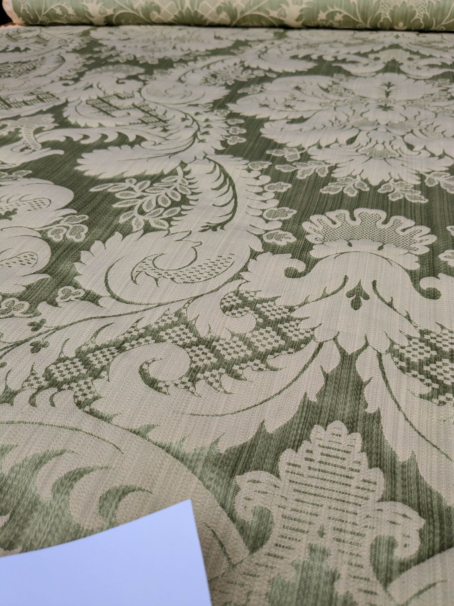 Bach Piano Salon Damask Renaissance Cotton Fabric - Green - By The Yard