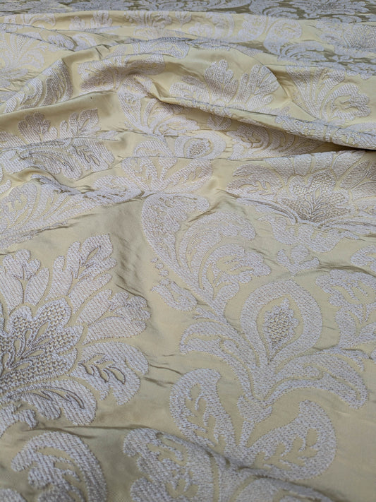 Lovelace Embroidery Renaissance Damask Silk Faille Fabric - Light Yellow - By The Yard