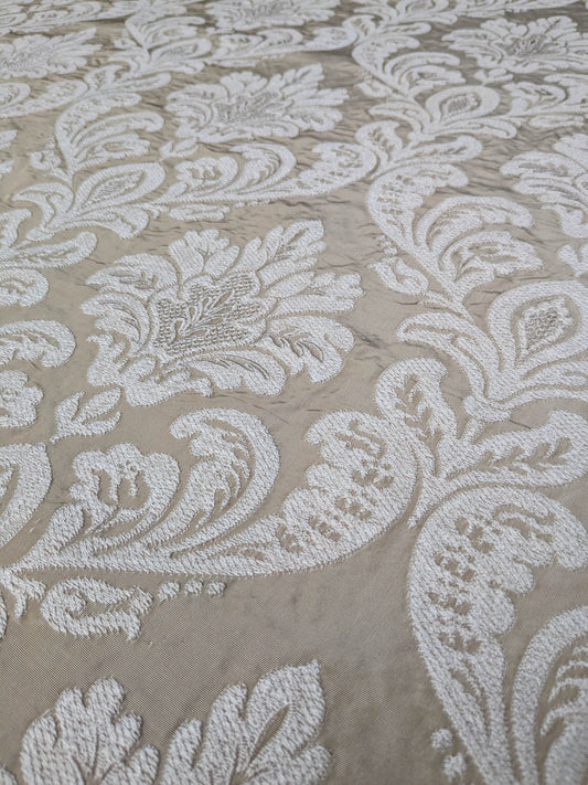 Lovelace Embroidery Renaissance Damask Silk Faille Fabric - Flax Cream - By The Yard