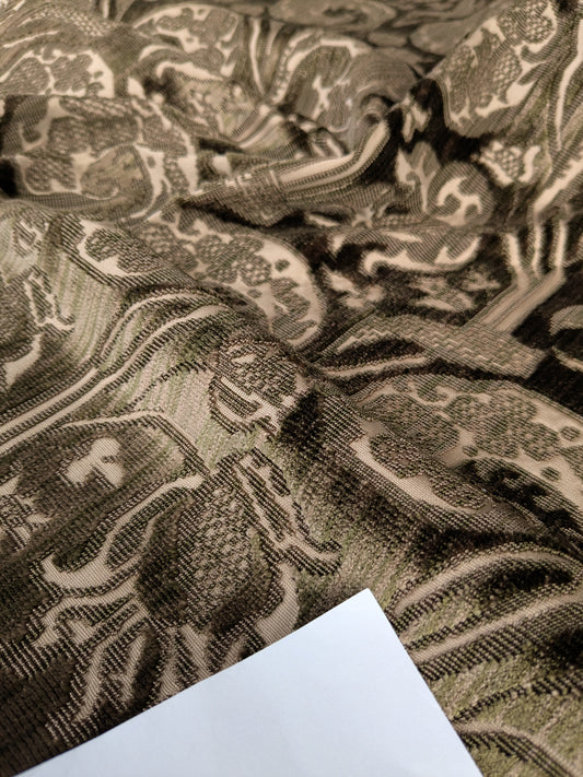 Magnifique Garden Scroll Cut Silk Velvet Smoke Fawn Brown Olive Green MSRP USD 1000+