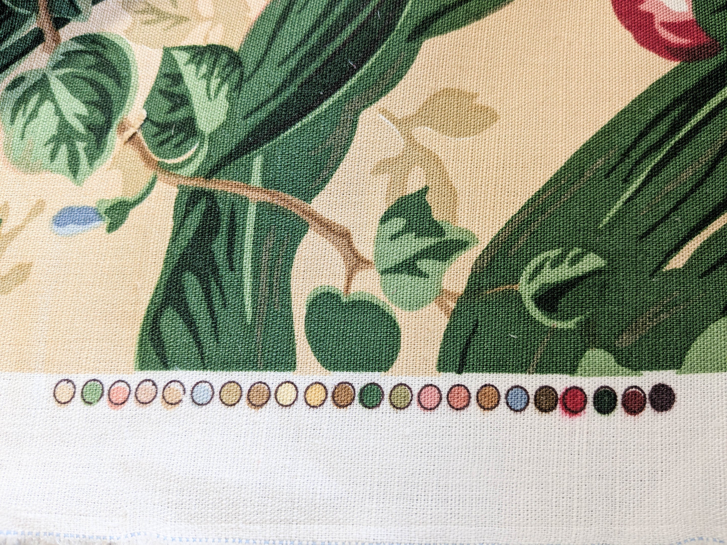 Historical Bella Flora Tropical Floral Chintz Linen Cotton Print Fabric- Pink on Beige - By The Yard