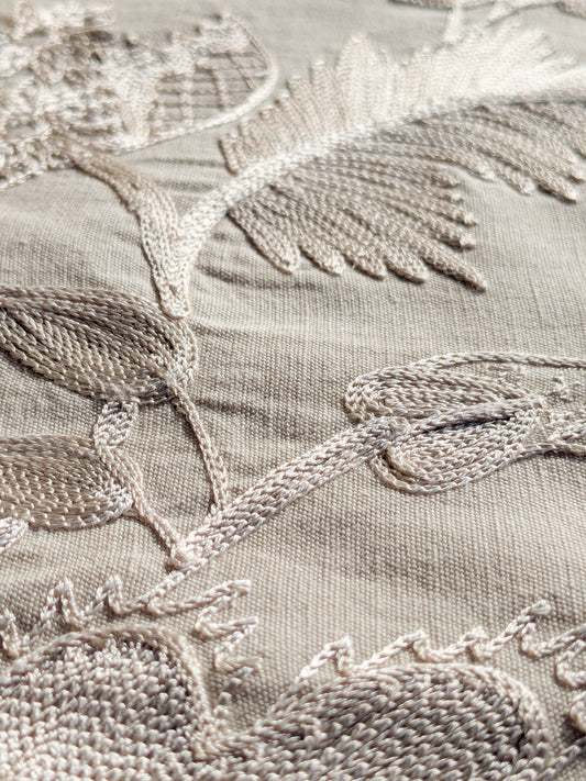 Dauphine Hand Embroidery Linen Cotton Crewel Oatmeal - Natural White - By The Yard