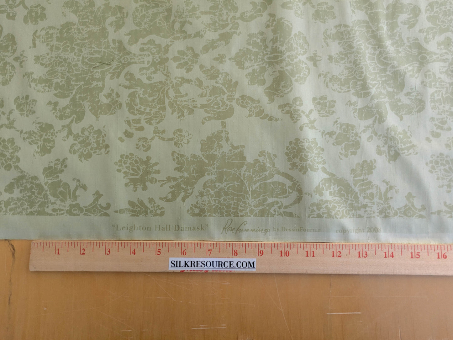 Windsor Castle Renaissance Resist Print Silk Damask - Light Green - By The Yard