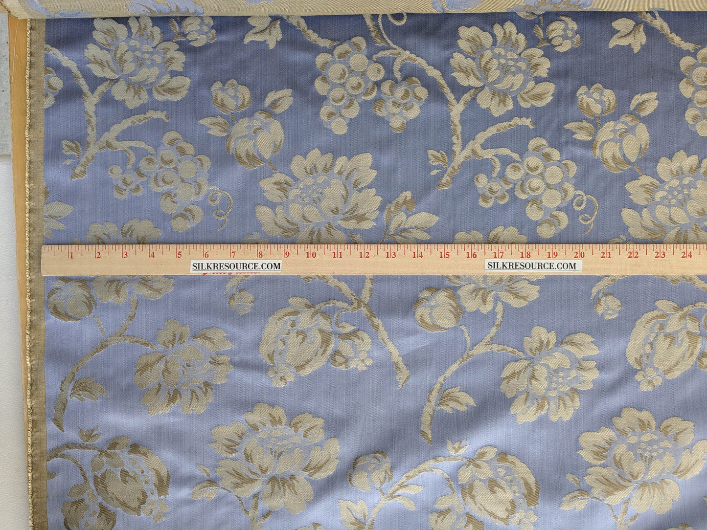 Sicily Island Climbing Rose and Grapes Damask Jacquard Cotton Fabric - Blue Brown - By The Yard