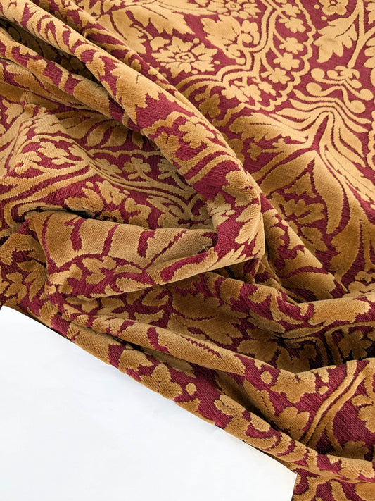 Venetian Velvet Cut Velvet Renaissance Medallion Lux Artichoke Red Gold