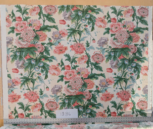 Thames Large English Garden Dalia Poppy Bouquet Print Pink Green Red on Maize Gold 1886