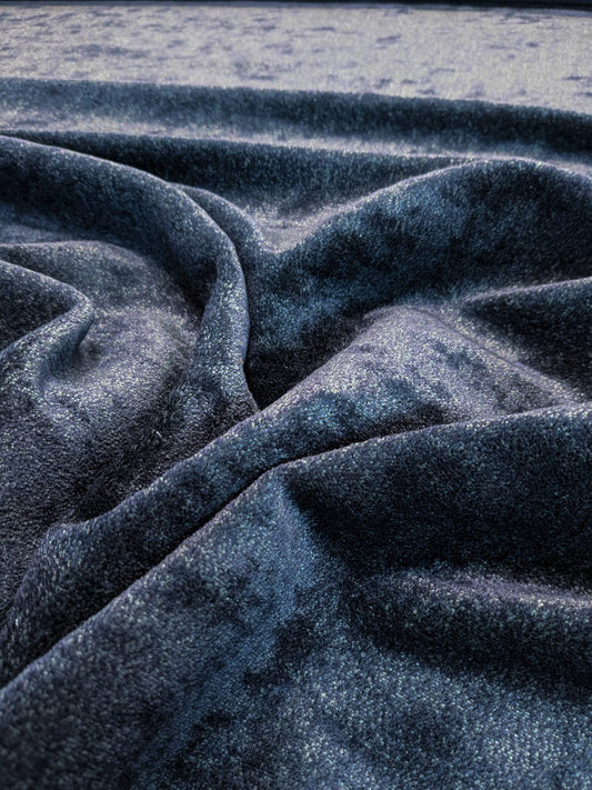 Mohair & Silk Velvet Seaweed Texture Deepest Night Blue Black Heavy Duty