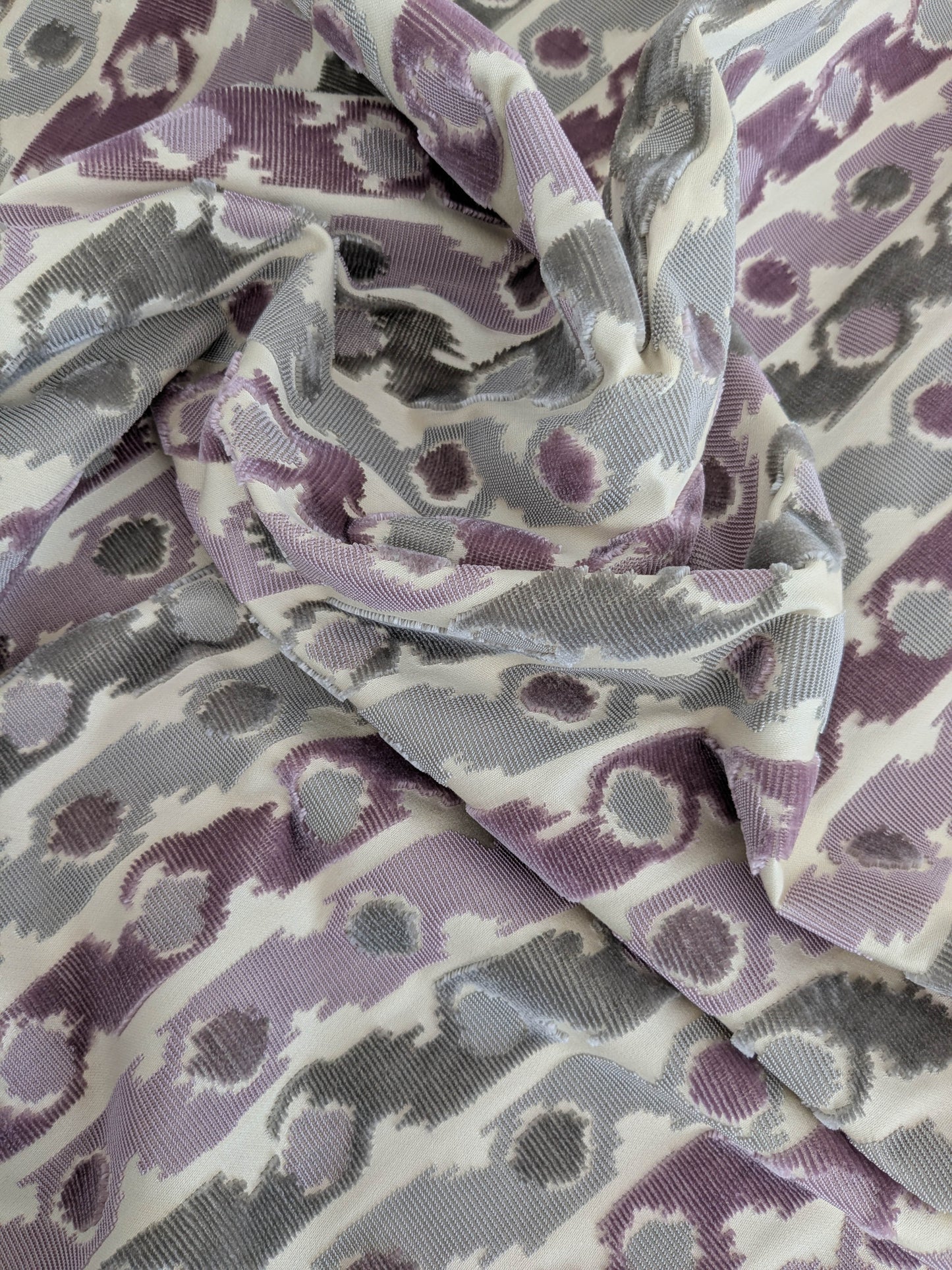 Scalamandre Velours Bergerac Lavande Purple White Gray Stripe Dots Cotton Viscose -2.4 yards - MSRP USD 660/y