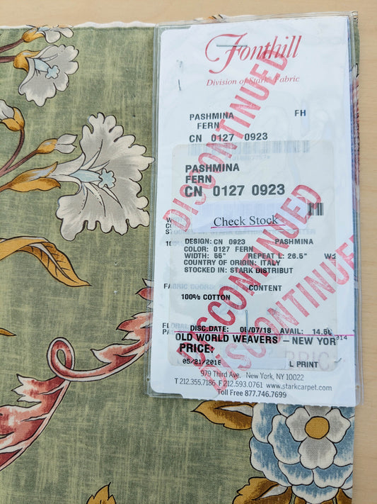 1.3 yards Scalamandre Pashmina Fern Arabisque Print On Cotton Satin Arabisque Green Red Tan MSRP USD 358/Y