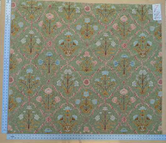 1.3 yards Scalamandre Pashmina Fern Arabisque Print On Cotton Satin Arabisque Green Red Tan MSRP USD 358/Y