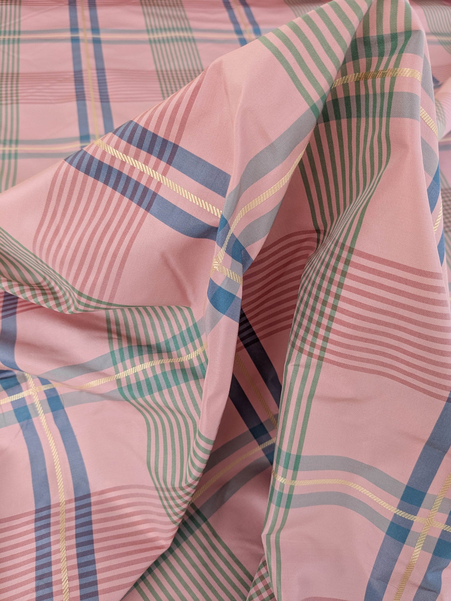 Scalamandre Fasianella Pink Plaid Silk - Blue Yellow Pink - By The Yard