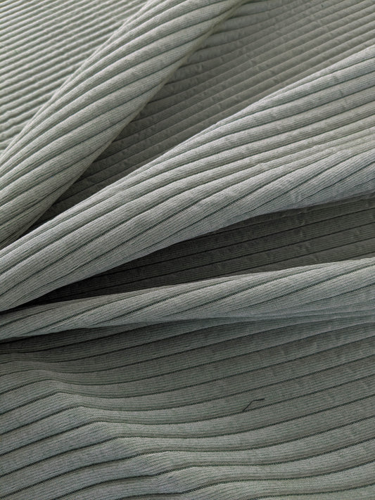 Scalamandre Grenoble Green Silk Wool Blend Texture Quilted Stripe Matelasse Stripe - By The Yard