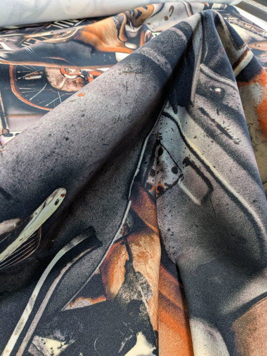 Scalamandre Gaultier Fangio Terra Cotton Print Formula One Race Car Metal Art - Gray Orange - By The Yard