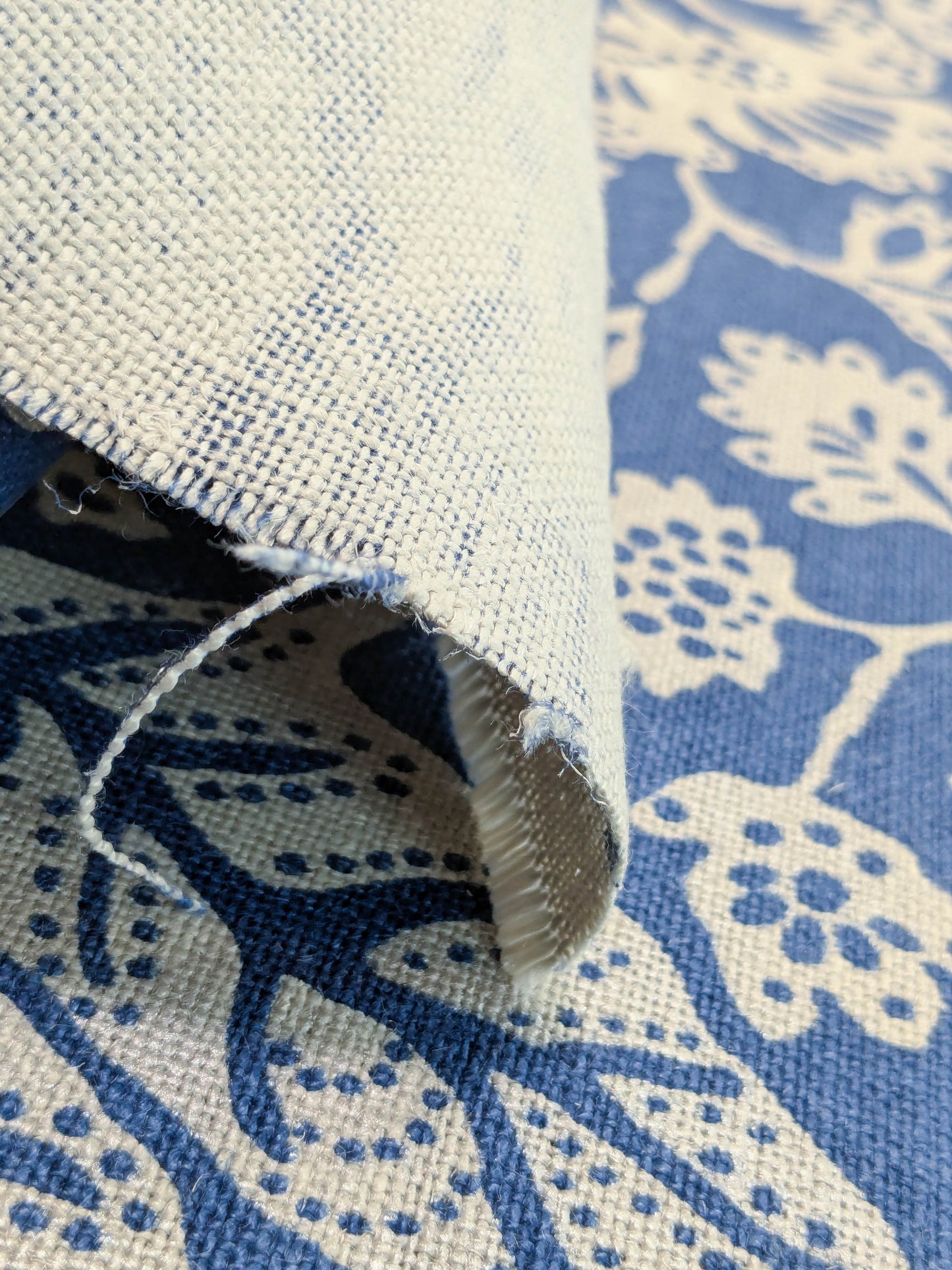 Scalamandre Calais Linen Print Indigo Blue White Mediterranean Pomegranate Block Print Heavy Linen MSRP USD300+/y - By The Yard