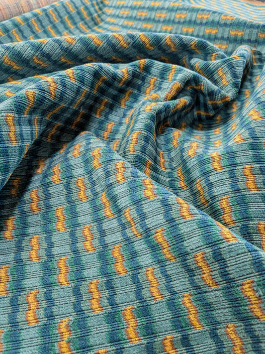 Scalamandre Rambouillet Turquoise Gold Blue Geometric Stripe Texture Cotton - By The Yard