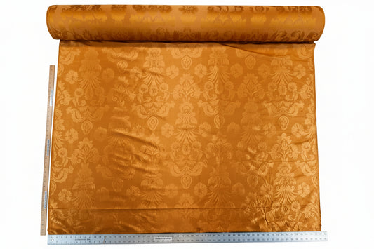 Simple Greek Damask 100% Silk Sunset Red Gold Rose Orange