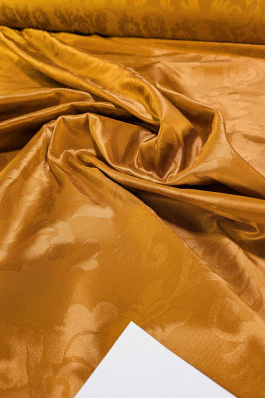 Simple Greek Damask 100% Silk Sunset Red Gold Rose Orange
