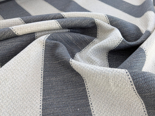 Scalamandre Indy Charcoal Black White Linen Cotton Blend Texture Stripe Sophisticated Heavy Duty - By The Yard