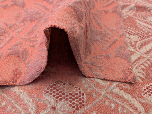 58 EV56 Square 26"x27" Scalamandre Boutonniere Leaf Pink Renaissance Small Scale Berry Pomegranate Jacquard Cotton Linen MSRP USD 402/y