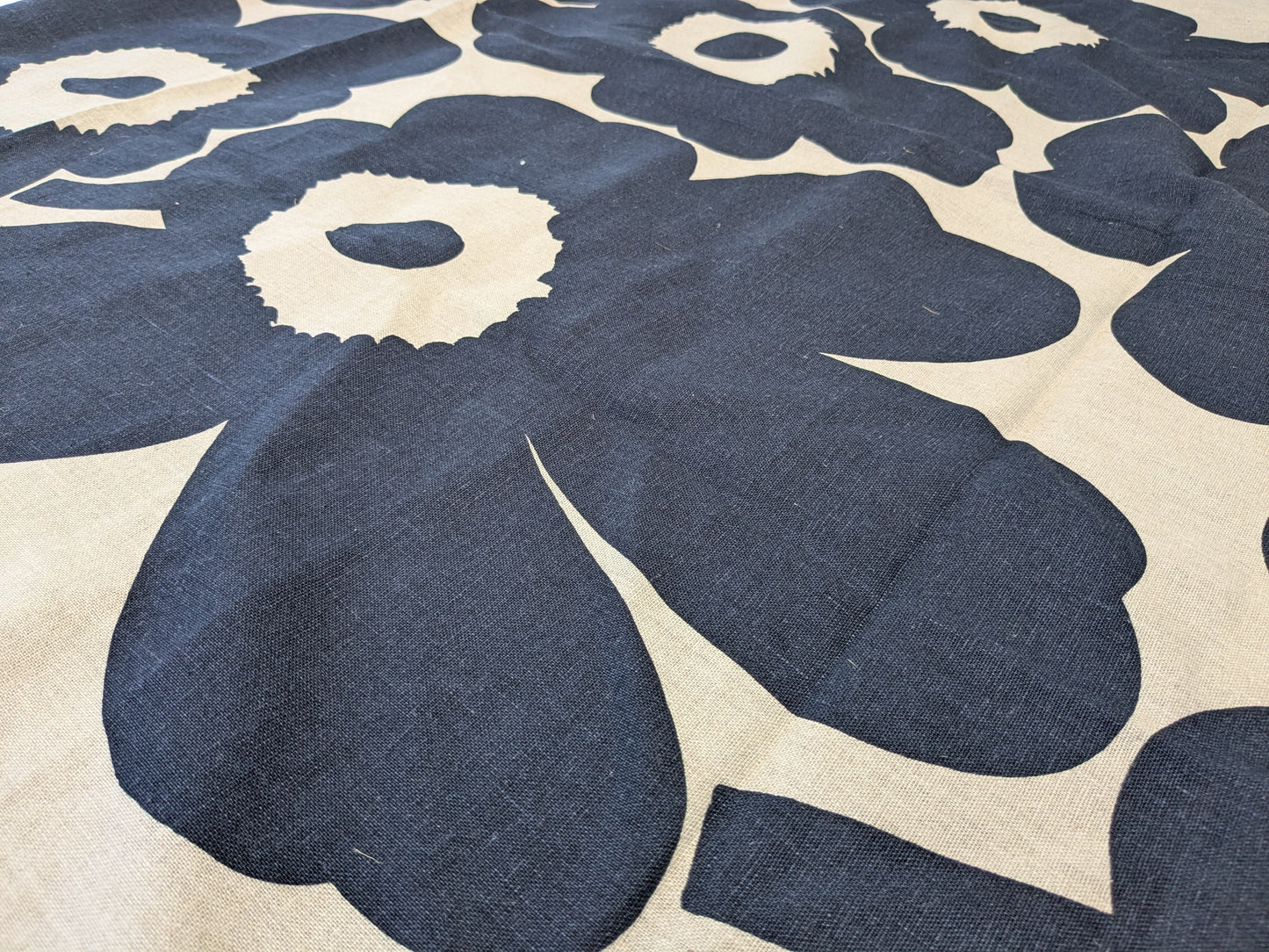 2.4 yards Scalamandre MARIMEKKO Unikko Linen Print Navy Linen Floral Botanical Print Navy Blue - 68 EV56
